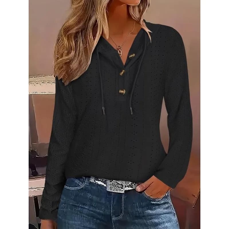 Felpa con cappuccio da donna casual in tinta unita taglie forti Articolo Top con cappuccio a maniche lunghe allentato con scollo a V tinta unita per donna