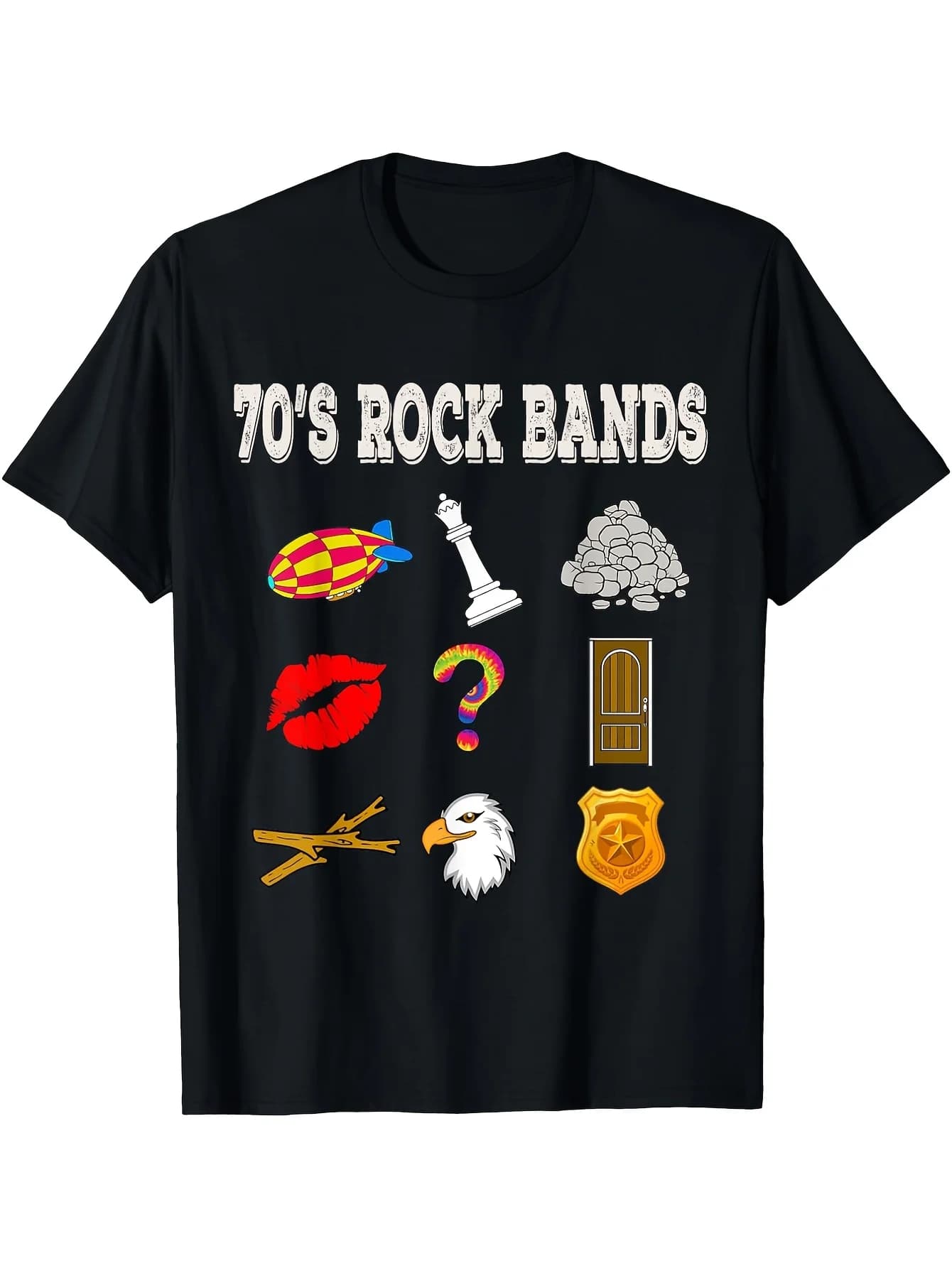 Top PickLocalMen's Humorous Retro 70s Rock Band Graphic T-Shirt - Icone musicali vintage e design ispirato alla cultura pop