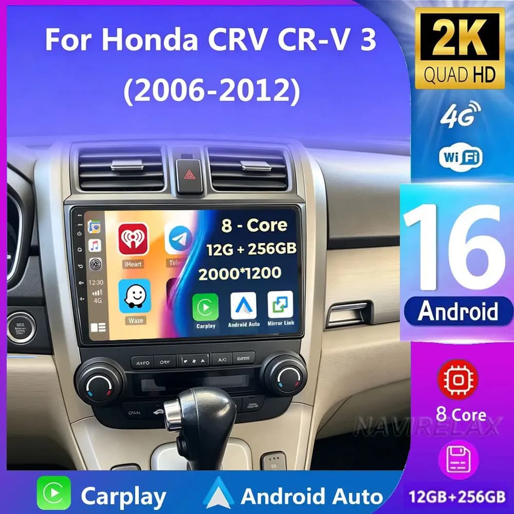 Android 16 For Honda CRV CR-V 2006 2007 2008 2009 2010 2011 Car Radio Navigation Multimedia Player WIFI+4G wireless Carplay Auto
