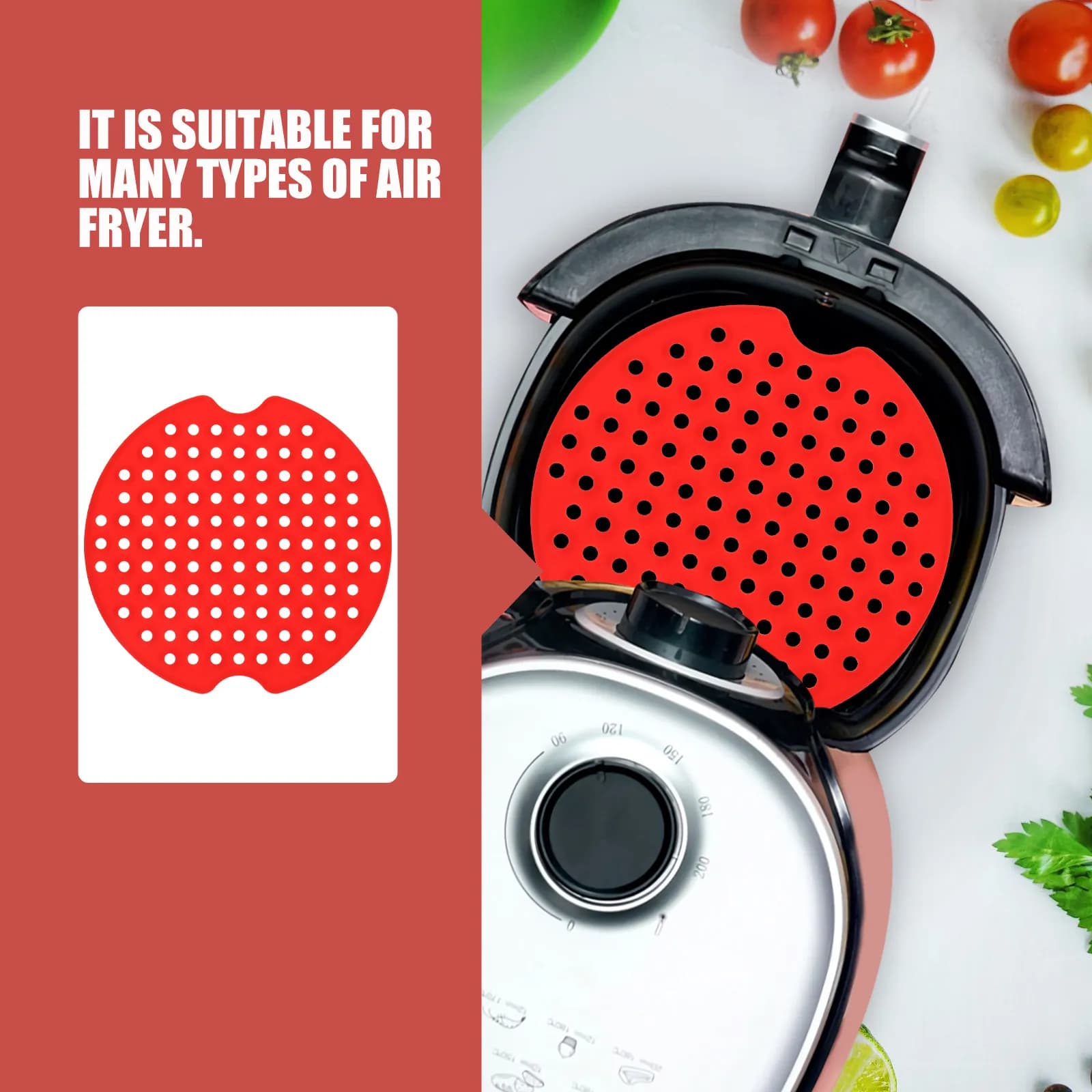 1Pcs Silicone Air Fryer Mat Non-Stick Perforated Cooking Liner for Air Fryer Basket Steamer Pot Reusable Drain Hole Design