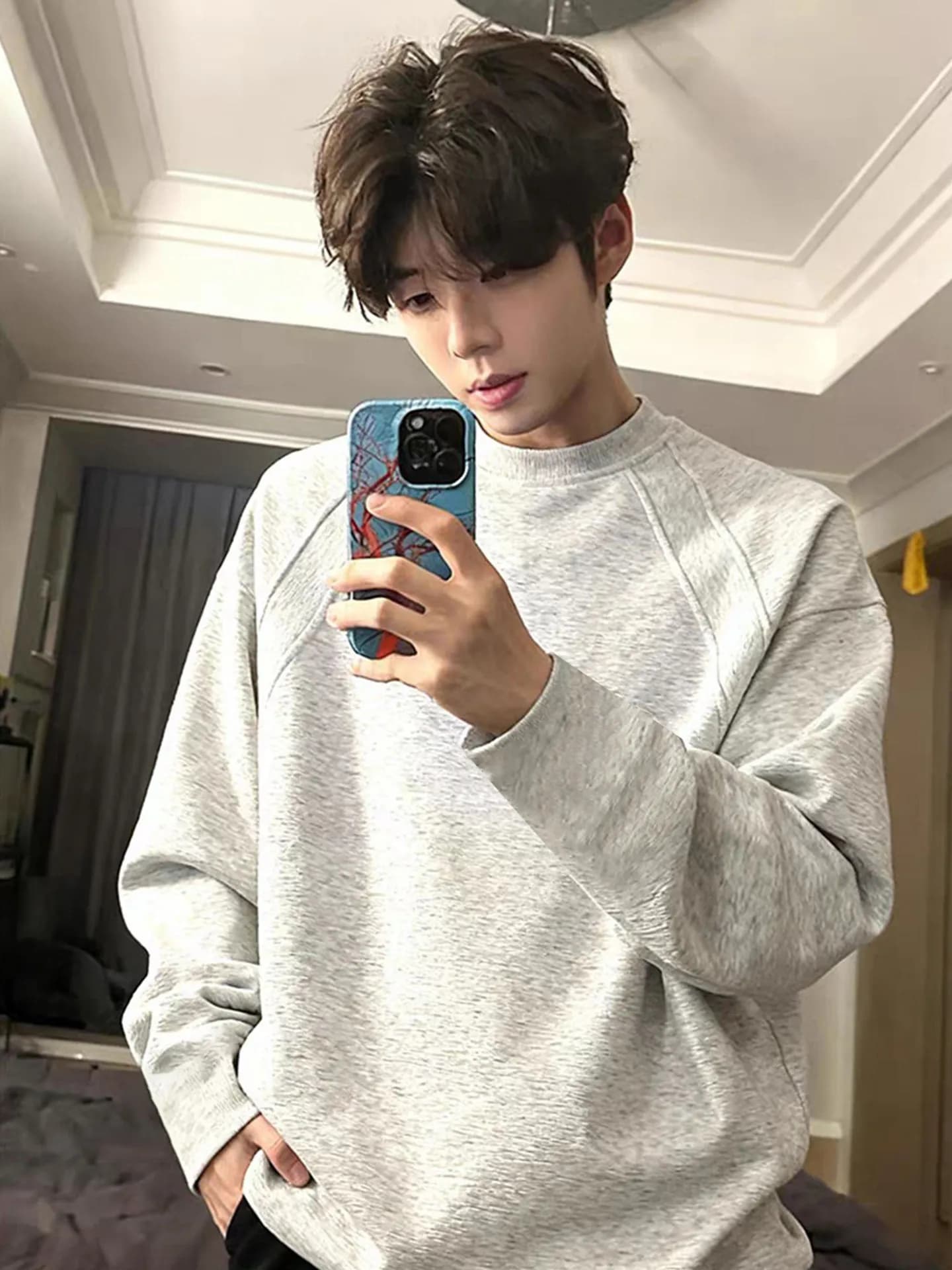 ay Floral round Ne Long Sve Hoodie for Men Casual Inner Wear T-irt Spring Season Loose Fit Youth Faion Daily Wear