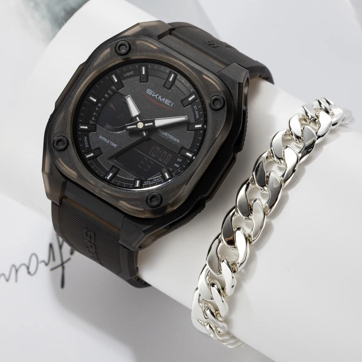 SKMEI Orologi elettronici digitali sportivi multifunzionali Orologi da polso al quarzo con doppio quadrante per uomo Donna Orologio e bracciale impermeabili