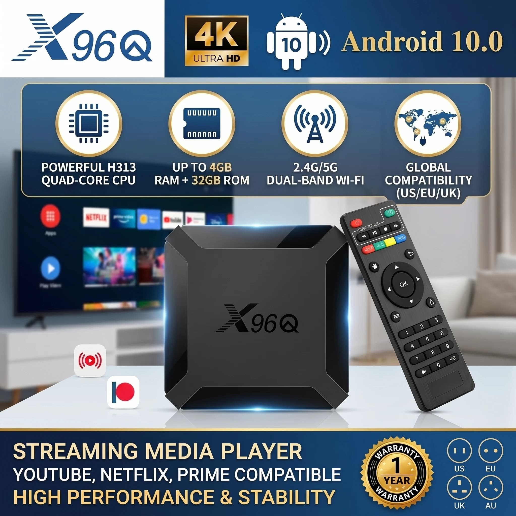 2026 X96Q TV Box 4GB 32GB 4K Allwinner H313 Quad Core Android10.0 2.4G Wifi Google Player Youtube Media Player Smart Set Top Box