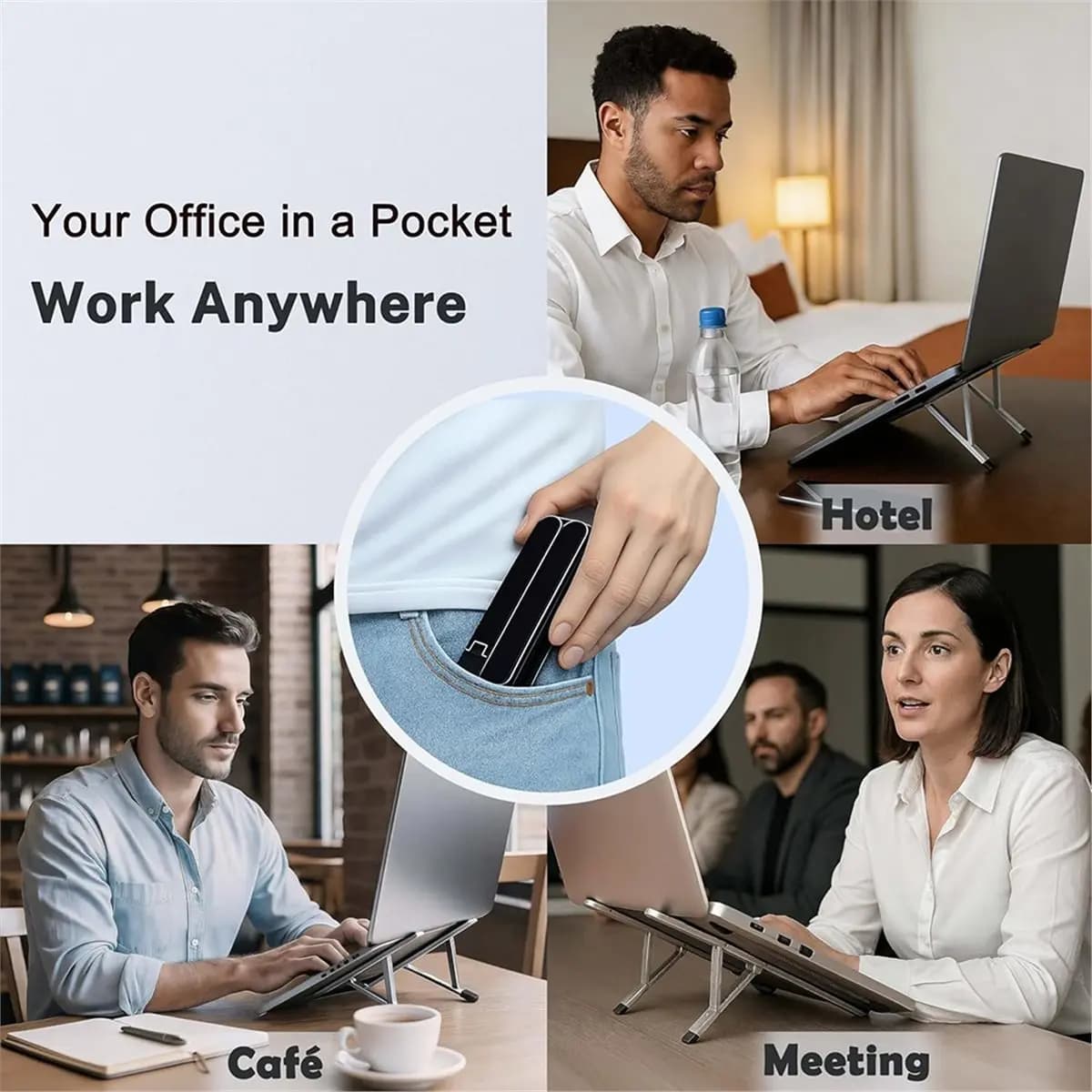 Foldable Portable Laptop Stand, Ventilated Ergonomic Riser, Fits 10‑16" Laptops for Travel & Remote Work