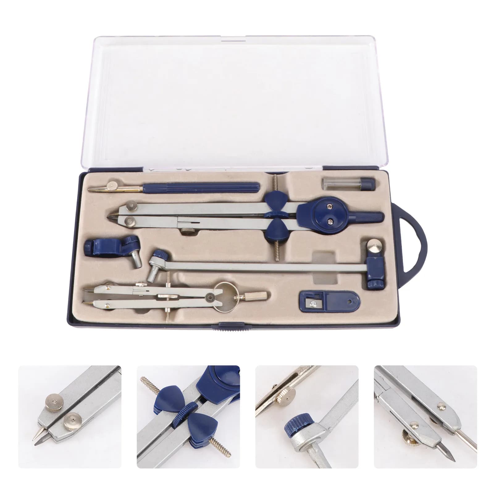 Metal Precision Drafting Compass Set Screw Mount Drawing Tool Suitable Students Office Includes Case and Pencil