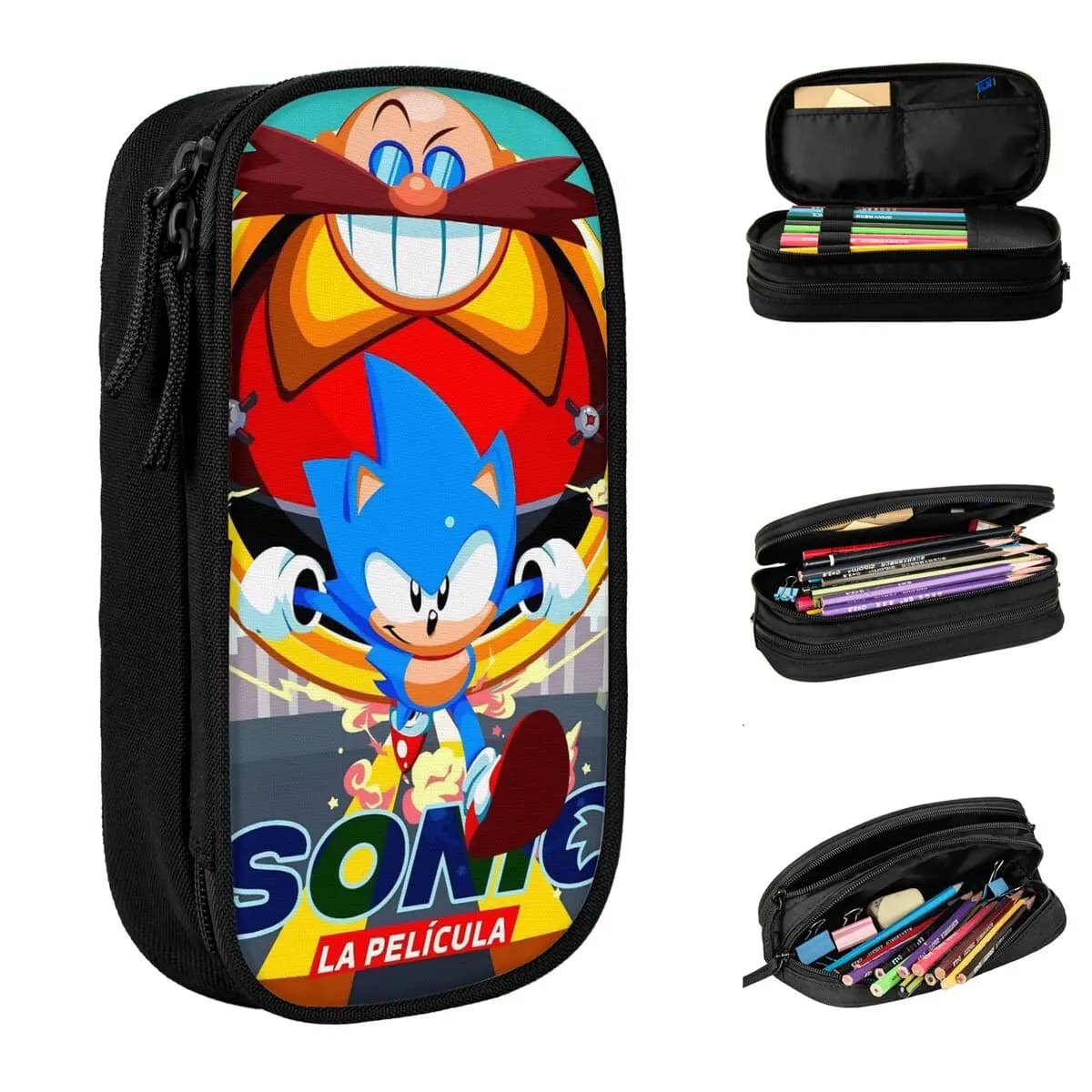 Astucci per Matite alla Moda con Tema Sonic, Portapenne per Studenti, Grandi Borse Portaoggetti con Cerniera per Ufficio e Cancelleria