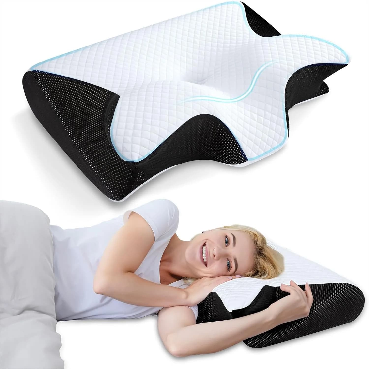 Memory Foam Cervical Pillow for Neck Pain Relief, Ergonomic Contour Support for Side Back Stomach Sleepers