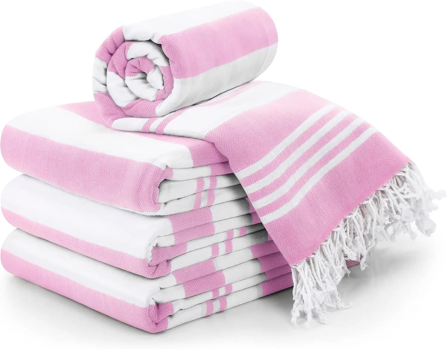 Set di 4 Teli da Spiaggia Turchi, 40x72 Pollici, 100% Cotone, Oversize, Anti-Sabbia, Asciugatura Rapida, Pre-Lavati, Morbidi al Tatto, per Viaggi, Rosa