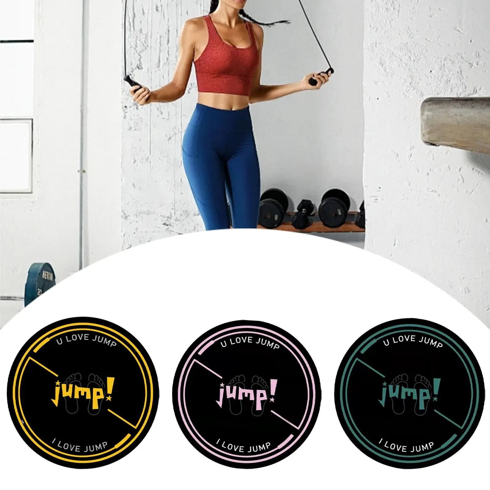 Jumping pad with rope, floor protection, silent, non-slip, double side