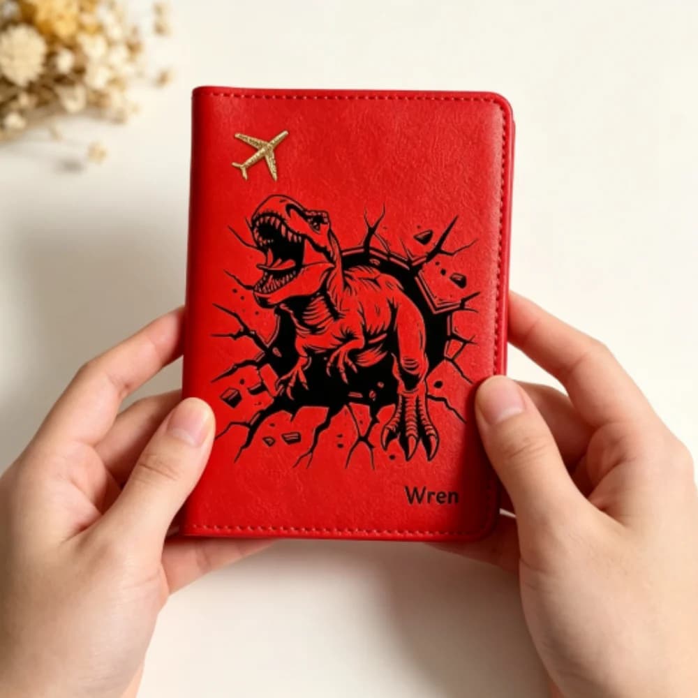 Custom Cartoon Dinosaur Passport Cover, Custom Name, Open Style Travel Document Holder, Gift For Men Women Travelers