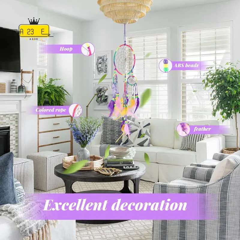 A23E-Handmade Dream Catcher Traditional Dreamcatcher Wall Hanging Decoration Colorful Feather