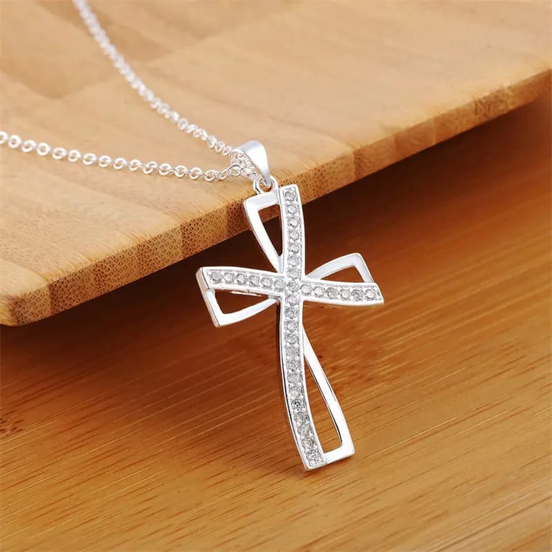 Fashion 925 Sterling Silver 18-24 Inches Fine 40MM Cross Zircon Necklace For Charm Women Men Wedding Gift Jewelry Party
