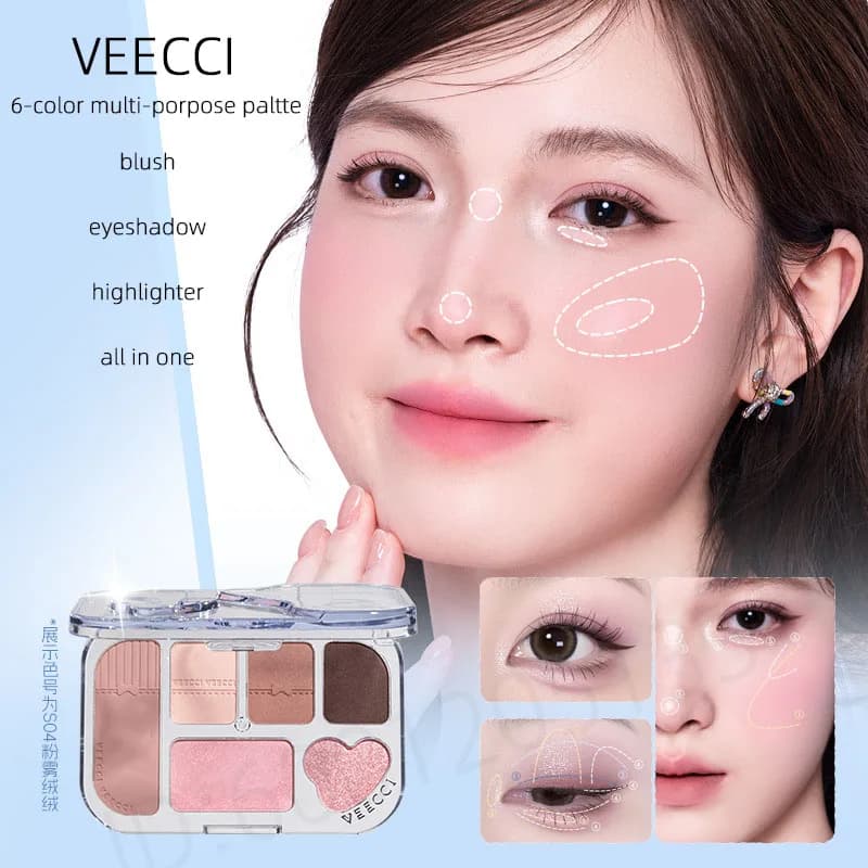 VEECCI Palette di ombretti opachi e brillanti a 6 colori Smokey Glitter Powder Makeup Ombretti lucidi impermeabili a lunga durata per il trucco degli occhi