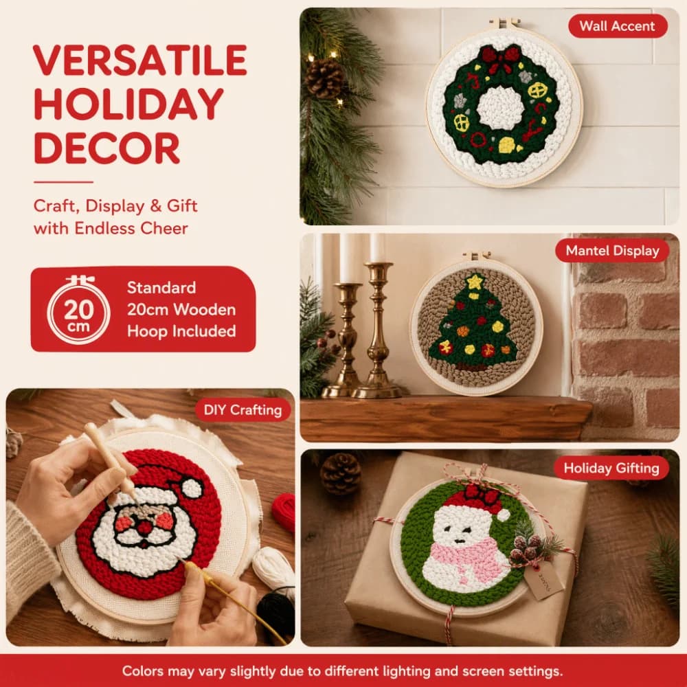 Merry Christmas Punch Needle Kit Handmade Yarn Art Beginner Embroidery Set DIY Punch Needle Set Punch Needle Supplies