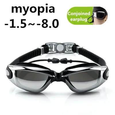 Occhialini da Nuoto Professionali Antiappannamento con Tappi per le Orecchie e Clip Nasale, in Silicone Impermeabile Elettroplaccato per Miopia