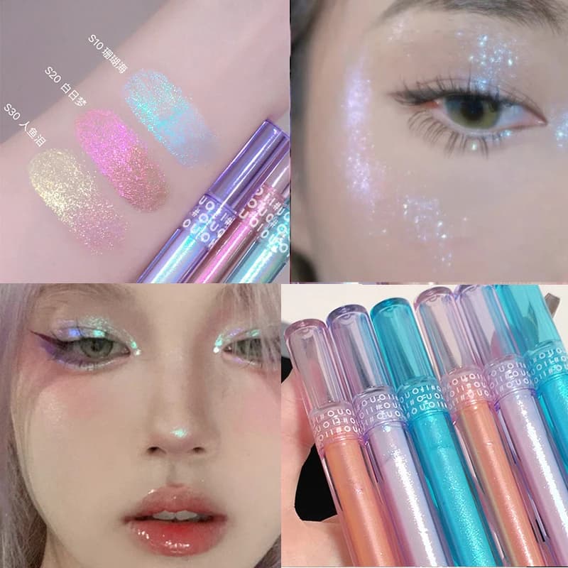 Ombretto liquido per trucco, penna per eyeliner ad alta luce luccicante perlato baco da seta sdraiato per festival musicali, trucco per occhi glitter impermeabile