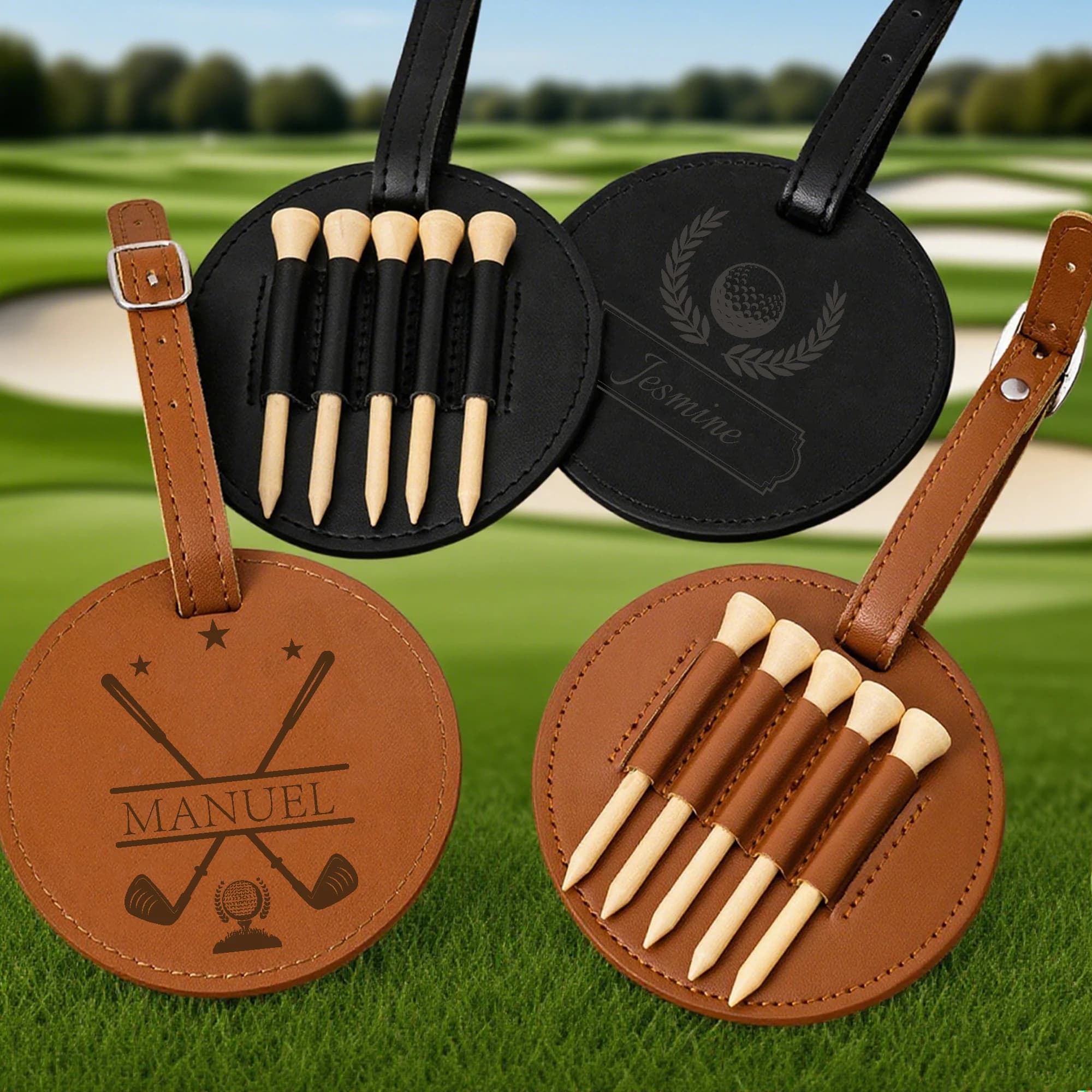 Marcatore per palline da golf personalizzabile Personalizzato "Best for Man" con data incisa, etichetta per sacca da golf marrone e nera, regalo ideale per gli uomini
