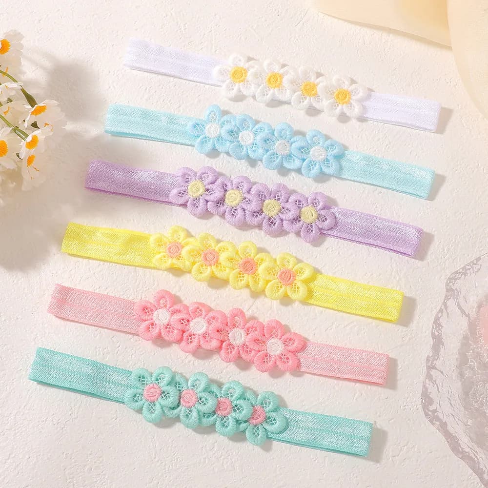 6Pcs Baby Floral Elastic Headband Pastel Macaron Embroidered Infant Wide Headband Gentle Hairwrap for Baby Shower Daily Wear