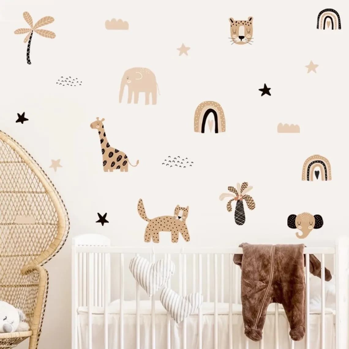Boho Cartoon Rainbows Star Cute Animal Faces Watercolor Nursery Stickers Wall Decals Art Print Kids Boys Girls Room Home Decor