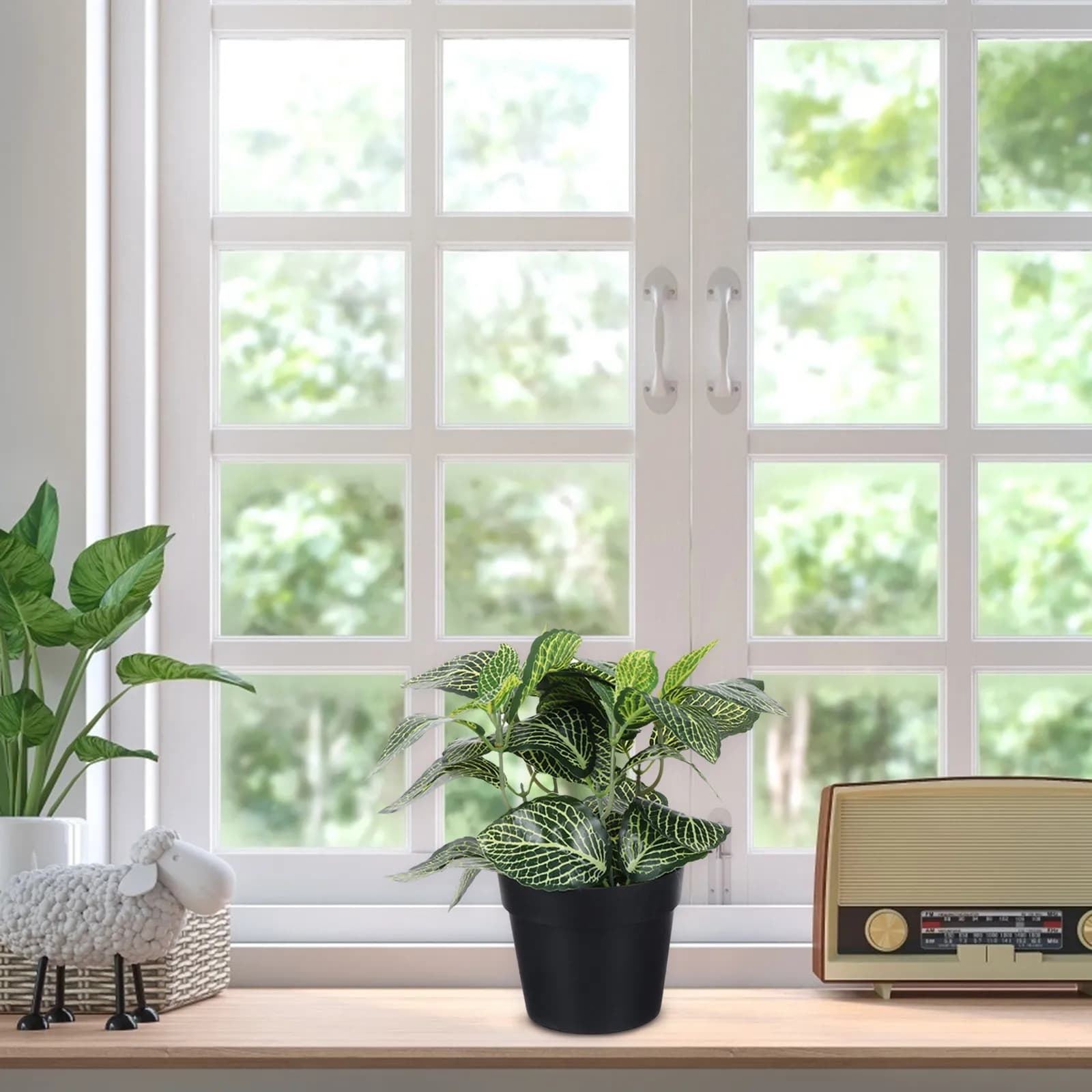 Pianta Artificiale in Vaso, Decorazione da Scrivania Realistica, Fittonia Artificiale, Verde Artificiale per Interni ed Esterni, Arredo Casa e Ufficio, Bonsai Realistico