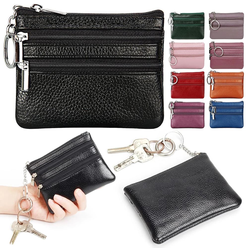 Portable PU Leather Handheld Waterproof Wear Resistant Wallet Zippered Wallet with Keychain Men's Pocket