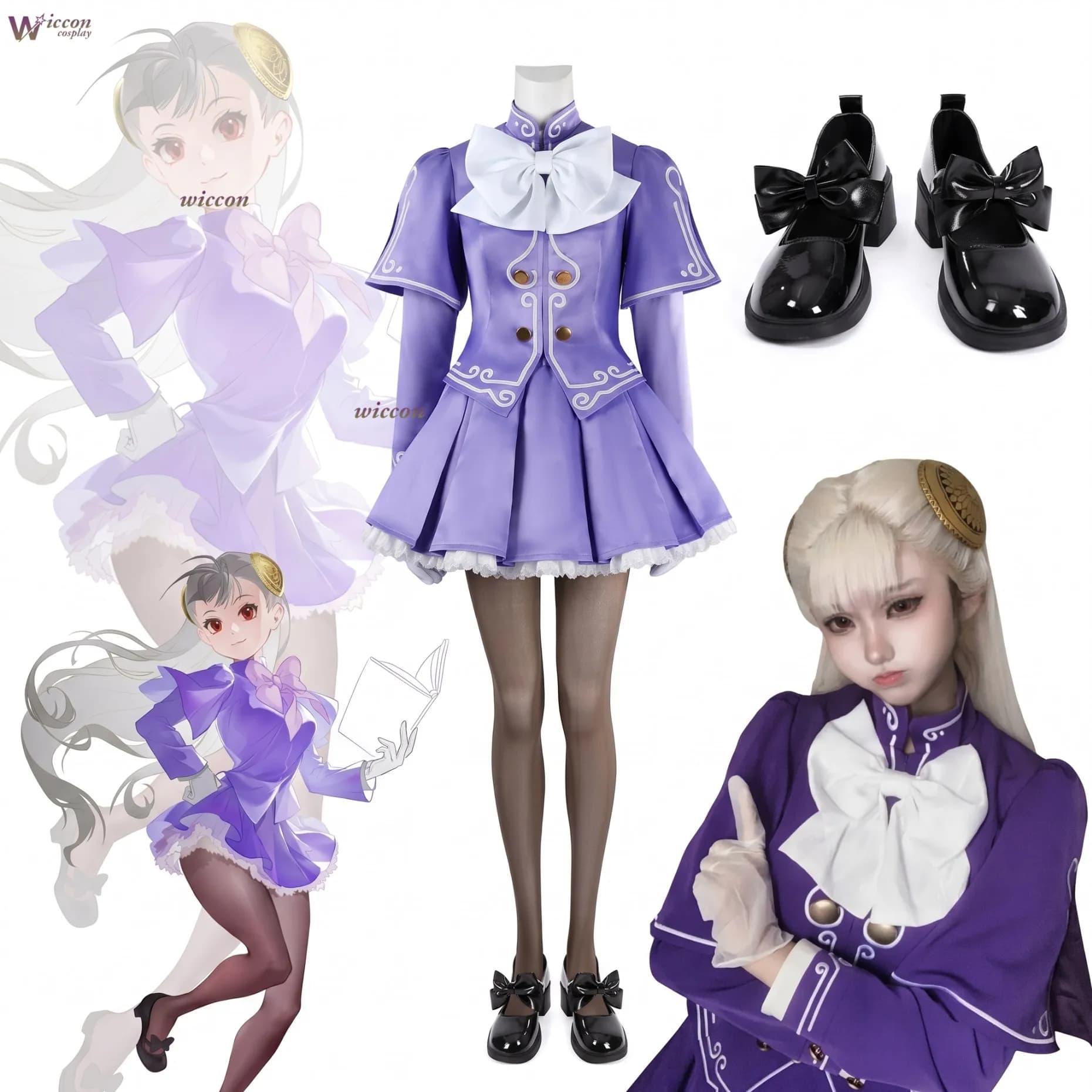 Street Fighter 6 Ingrid Purple Mini Dress Cosplay White Bow Frilled Skirt White Gloves Mary Jane Full Costume Halloween Party