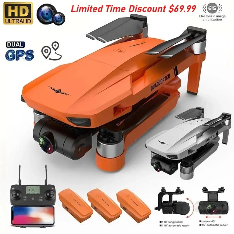 Drone GPS KF102 con Doppia Fotocamera 4K, Gimbal a 2 Assi, Mantenimento dell'Altitudine, WiFi FPV, Ritorno Automatico, Quadricottero Pieghevole per Adulti e Principianti, Regalo di Natale e Compleanno