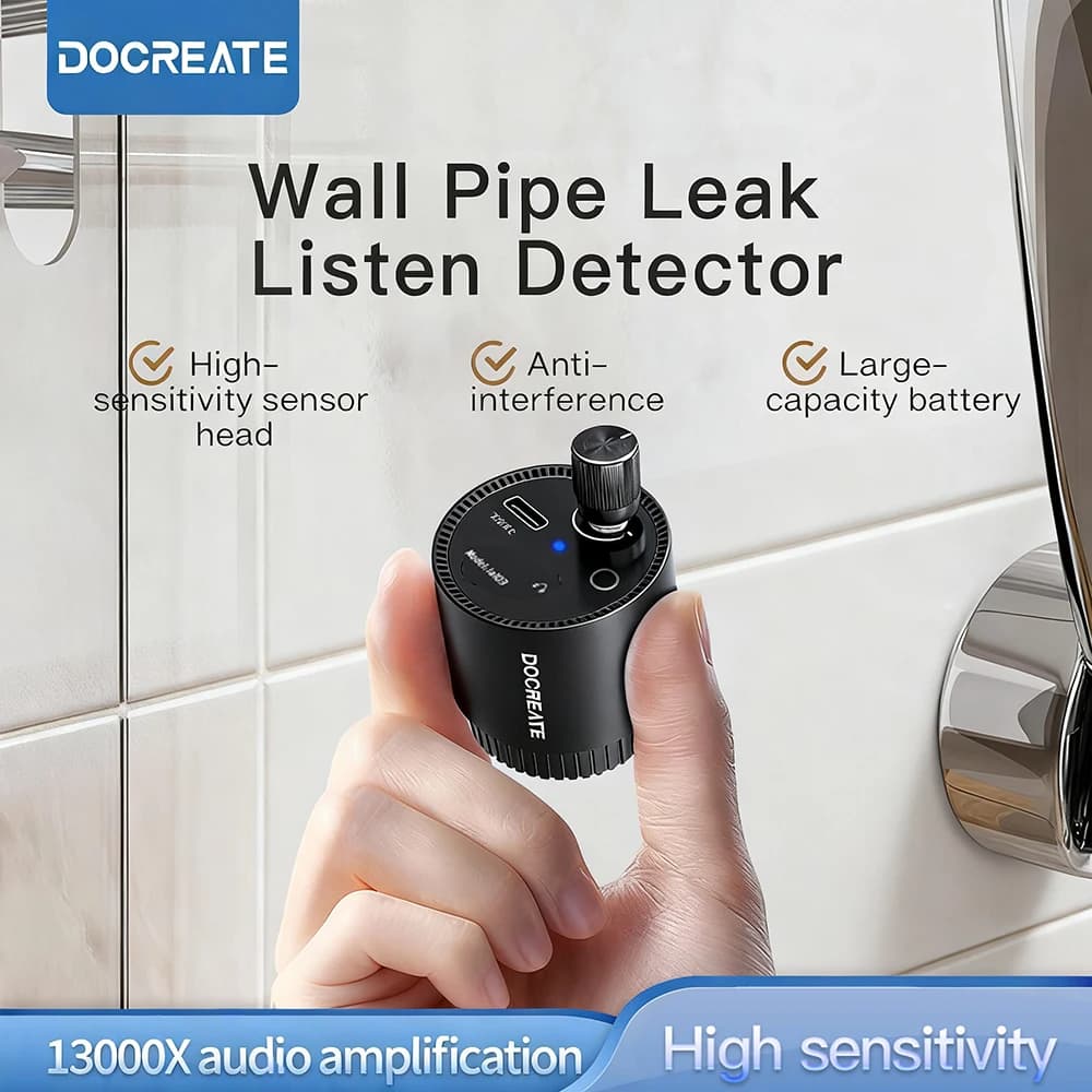 Rilevatore di perdite d'acqua per tubazioni interrate, monitor portatile per perdite con connettore Type-C, kit con cuffie per interni ed esterni