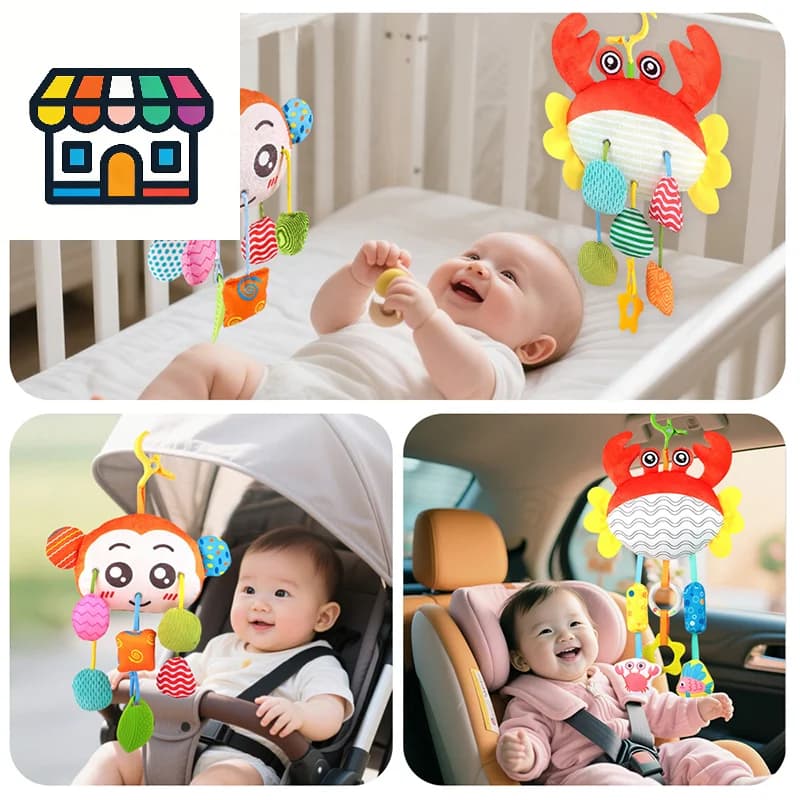 Giocattolo per seggiolino auto per neonati da 0 a 6 mesi, giocattolo per passeggino con comoda clip, giocattoli per seggiolino auto, accessori per neonati da appendere, campanello integrato