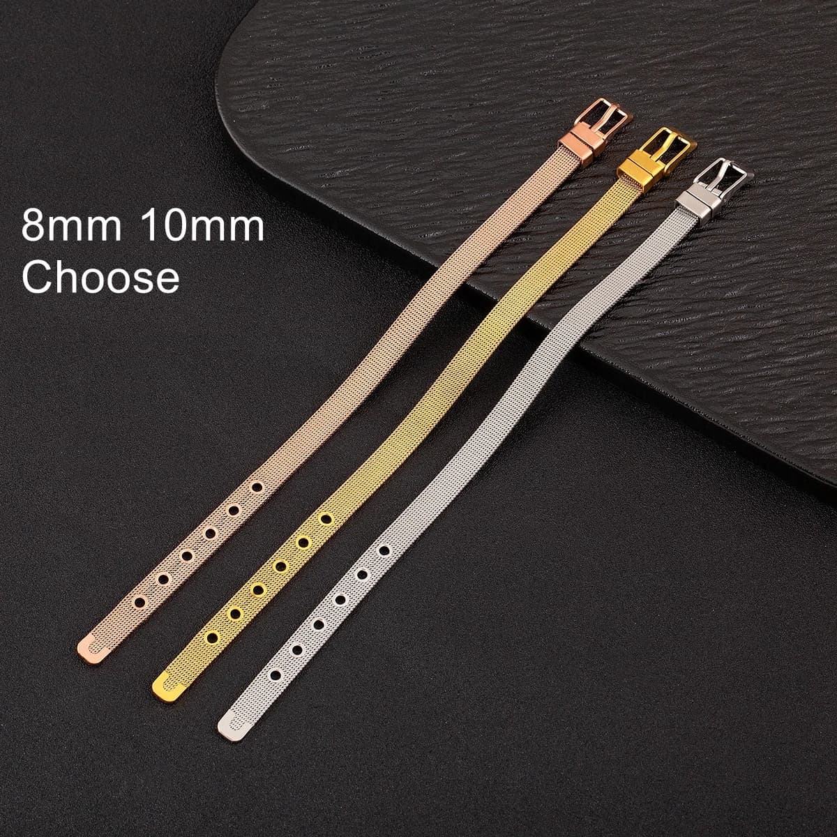XQNI Classic Stainless Steel Watch Belt Bracelet for Women Men Jewelry Gift 8mm 10mm Size Adjustable Watchband Watch Strap