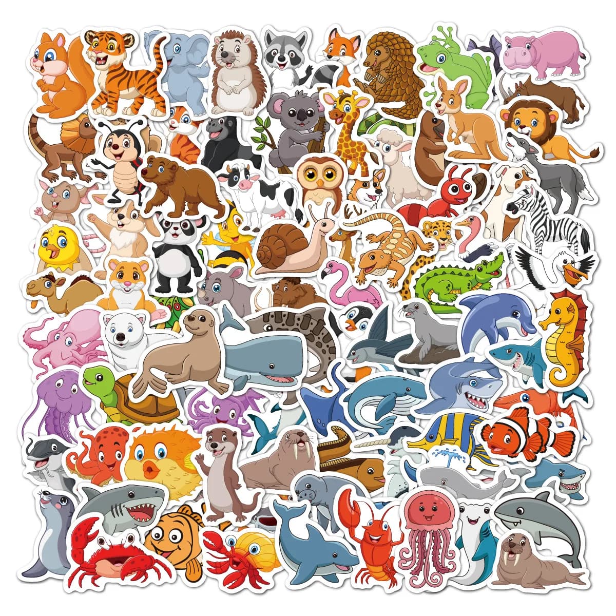 Adesivi per Bambini a Forma di Animali Cartoon, Impermeabili, Carini, Tema Foresta, per Skateboard, Laptop, Valigie, Durevoli e Divertenti