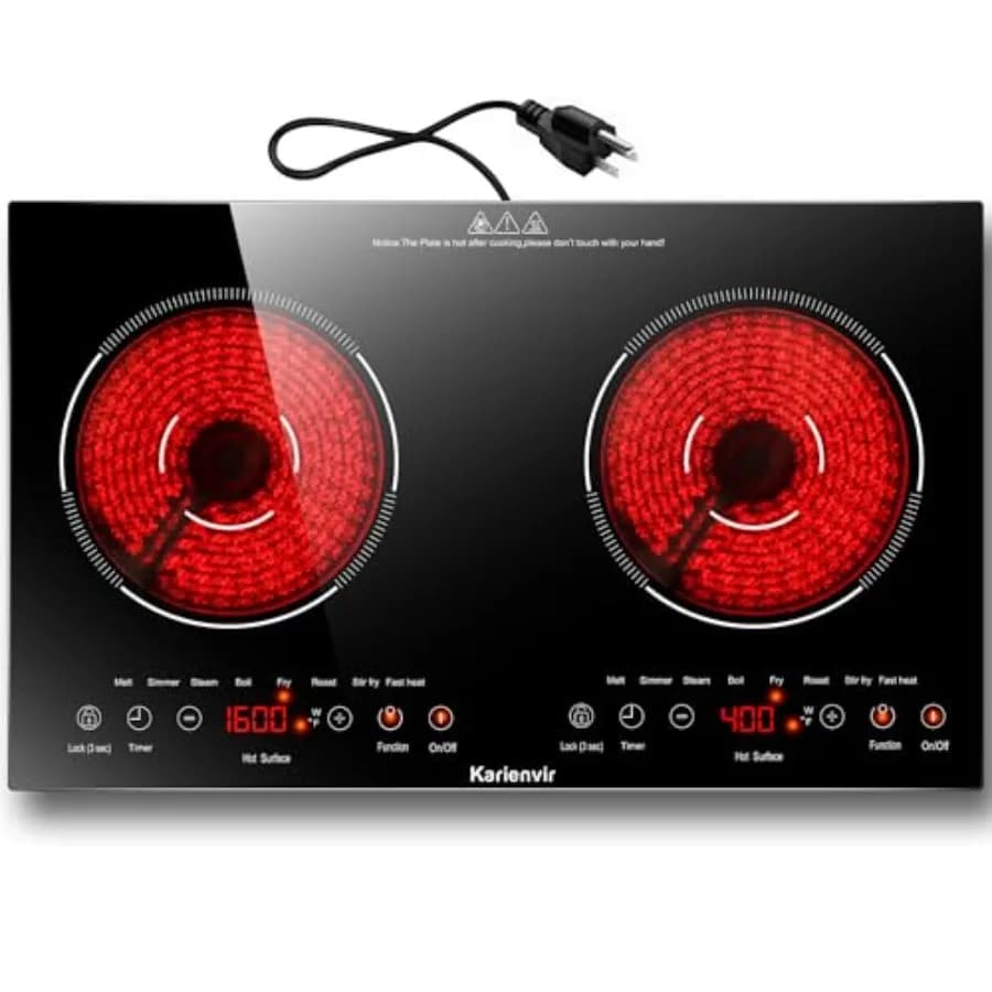 Piano Cottura Elettrico a 2 Fuochi da Incasso per Cucina, Vetro Nero 24 Pollici 2000W con 8 Livelli di Potenza, Controllo Touch, Sicuro