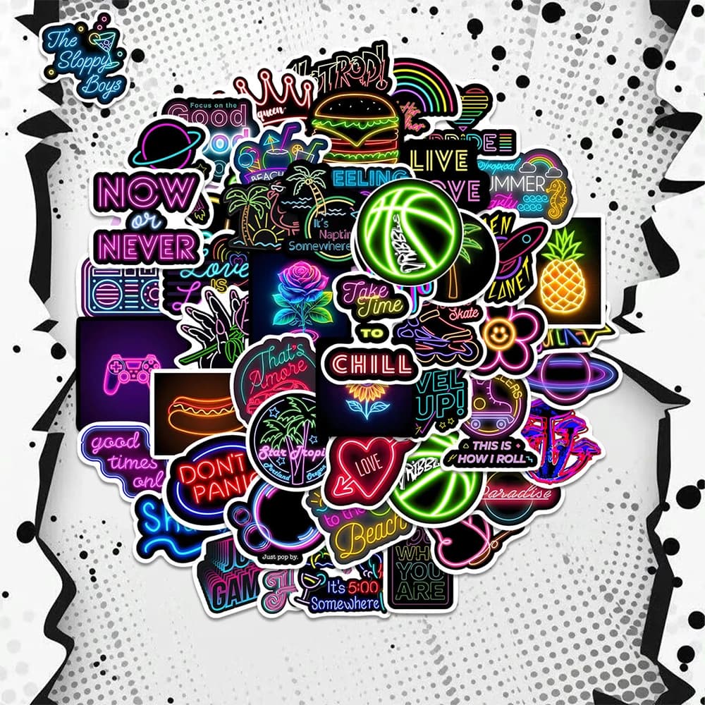 10/30/50pcs Fresco Del Fumetto Luci Al Neon Graffiti Adesivi Estetici Decalcomanie Del Computer Portatile Frigo Scrapbook Diario Decorazione adesivo Giocattolo Del Capretto