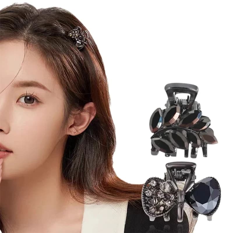 1pc Obsidian crystal bow shark clip women's high-end feeling light luxury temperament bangs side hair clip top clip