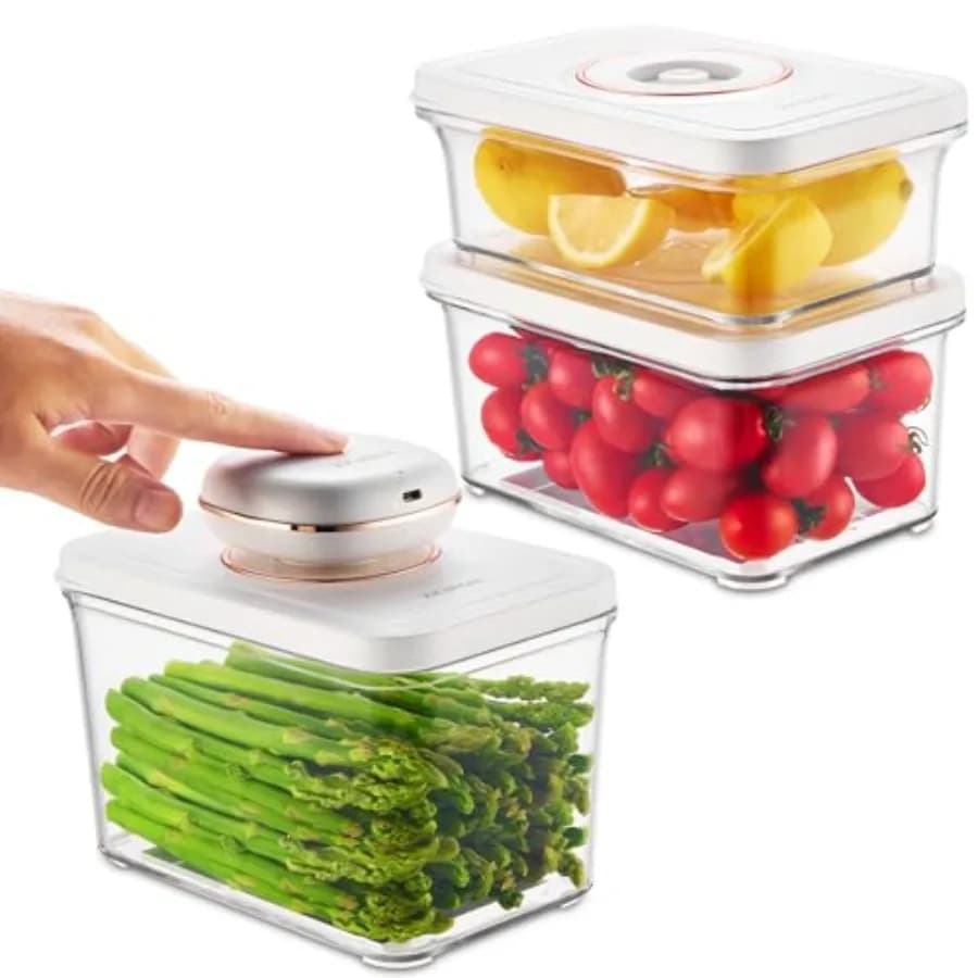 Set di 3 Contenitori per Alimenti con Sigillatura Sottovuoto Elettrica One-Touch - Macchina Sigillatrice Automatica con Contenitori Ermetici per Preparazione Pasti