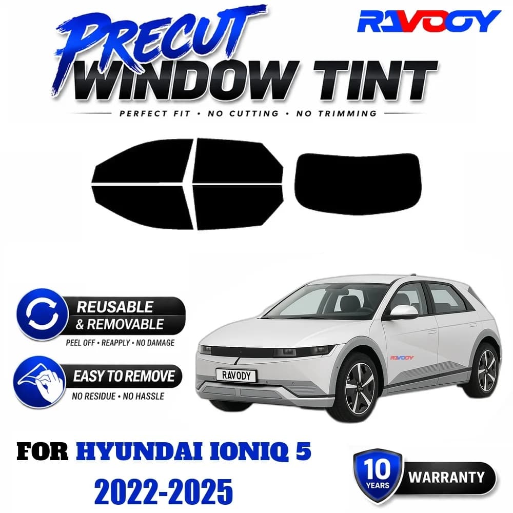 RAVOOY Precut Window Tint, Reusable Removable EPU Film, Custom Fit for Hyundai Ioniq 5 2022-2025, UV Heat Protection