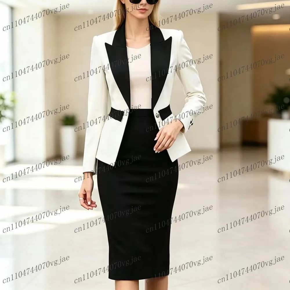 White And Black New Formal Blazer Skirt Women Suits Lady Business Tuxedos Mother Wedding Party Ladies 2 Piece Set Jacket Skirt