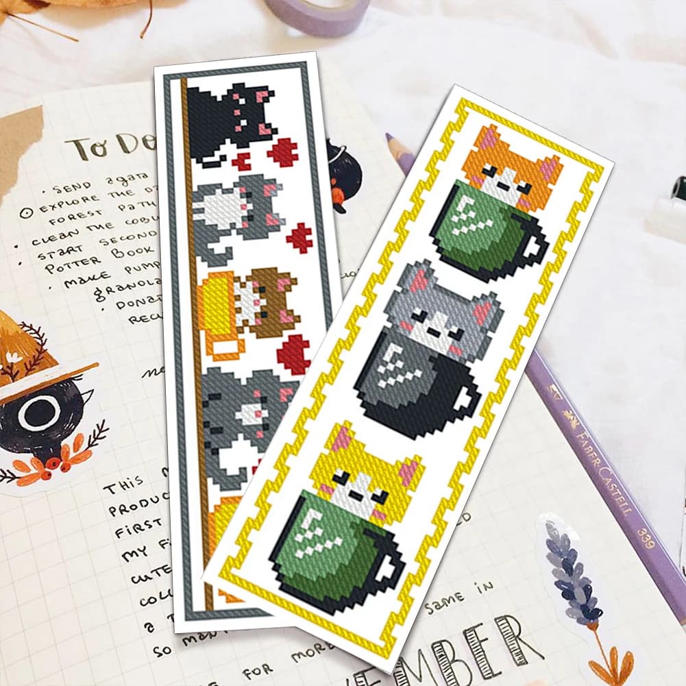 Set di 6 Kit Fai-da-Te per Segnalibri in Cotone Stampato su Un Lato, Kit di Ricamo a Punto Croce per Adulti e Principianti, 18,5x11,02 Pollici