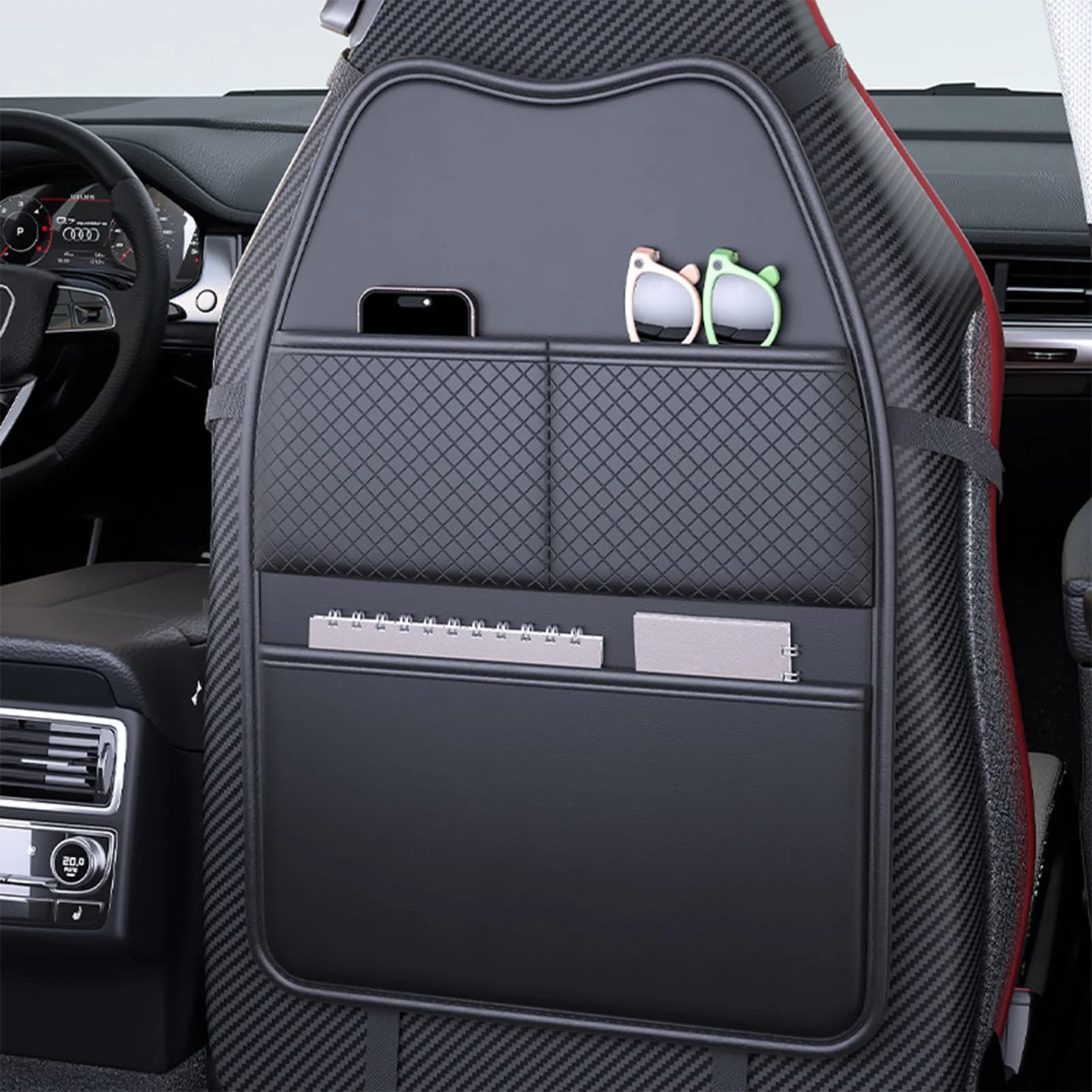 Multifunctional Car Seat Back Organizer,Hanging Storage Box with Tissue Holder Mesh Pockets,Universal Car Backseat Storage Pouch