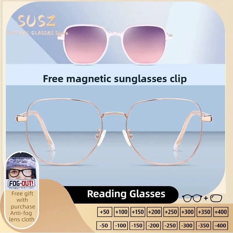 SUSZ Sunglasses with Oversize 2in1 Mounting with Magnetic Clip for Men and Women, UV Protection for Casual and Outdoor Use, Progressive Glasses on Prescription