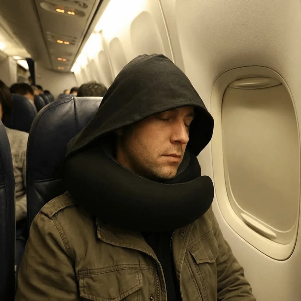 Cuscino da Viaggio Portatile Traspirante con Cappuccio, Supporto Morbido Regolabile a Forma di U, con Borsa per il Trasporto