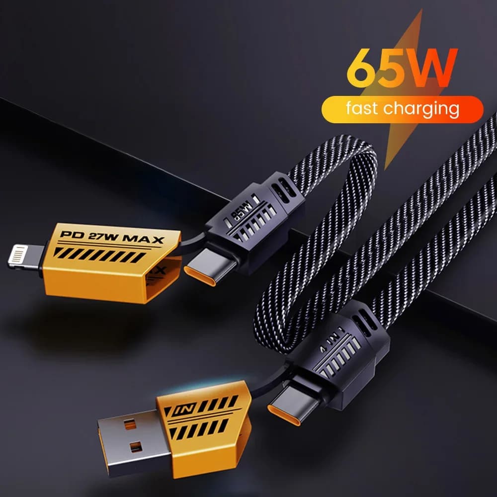 Cavo USB Type-C 4 in 1 da 65W per Ricarica Rapida, Compatibile con Samsung S24, Xiaomi, Huawei, iPhone 15, Caricabatterie per Telefoni e Tablet