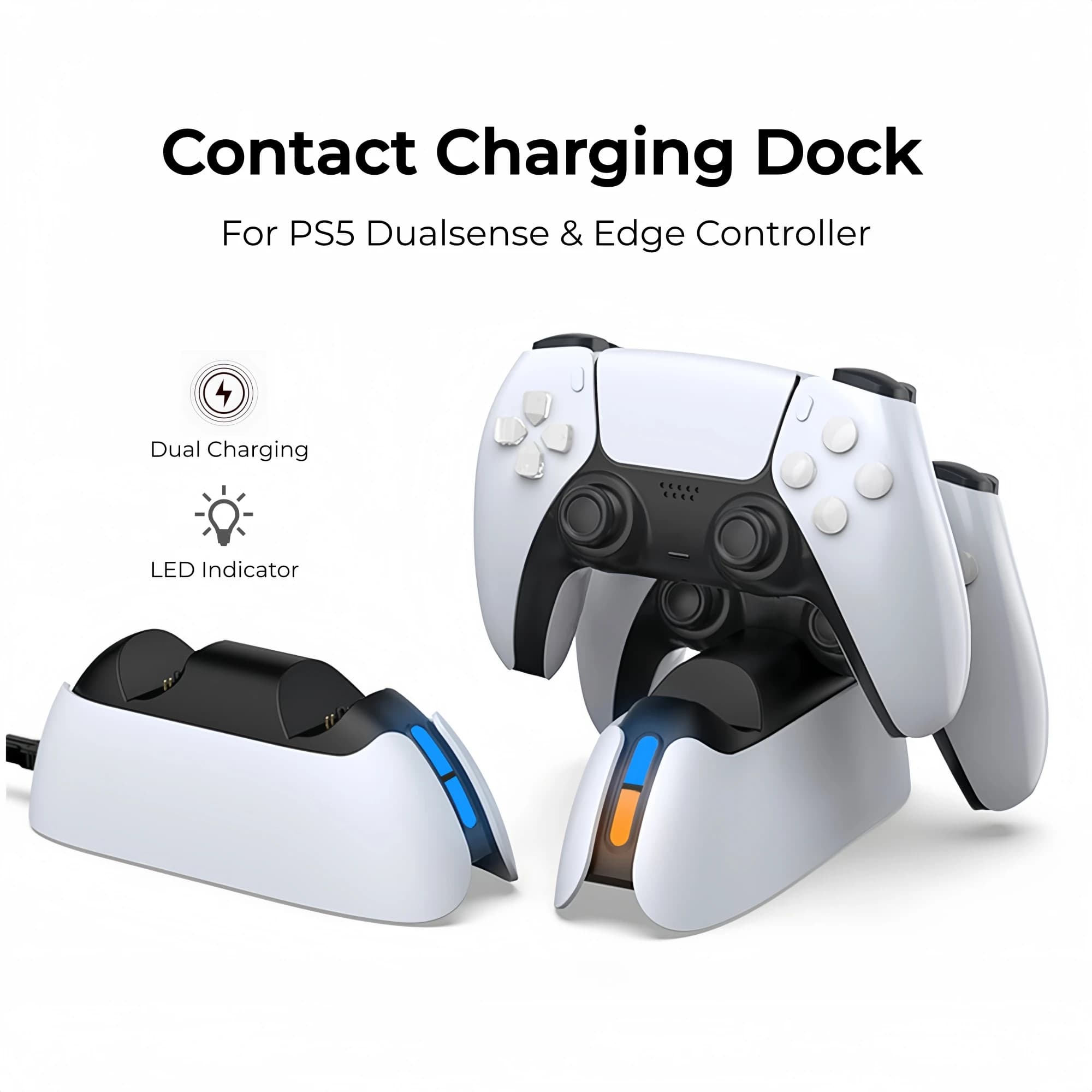 Dual Charging Dock for PS5 Wireless Controller, LED Indicator Light Charger Stand Compatible With PS5 Elite Controller Accessory