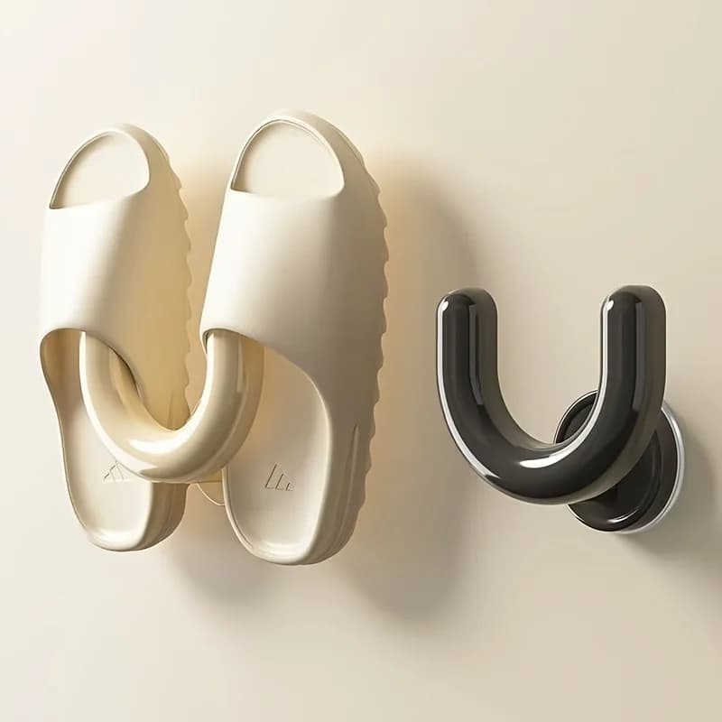 Scarpiera a ventosa da 1 pezzo, organizer per ciabatte da parete per bagno e doccia, pratico gancio per ciabatte, bianco e nero