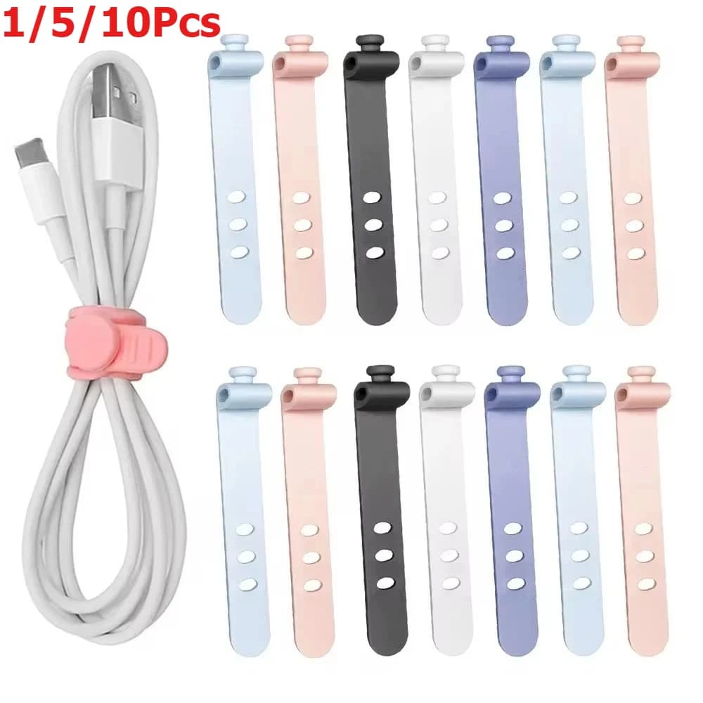1/5/10 pezzi in silicone riutilizzabile cavo organizzatore auricolare clip caricatore gestione cavo 3 fori filo organizzatore bobina avvolgitore cinghie