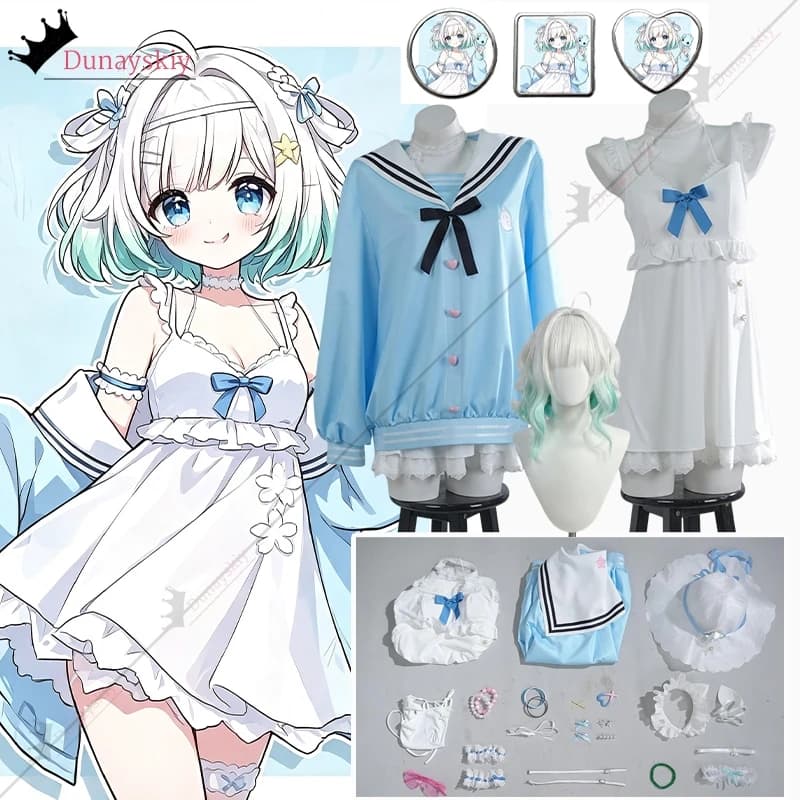 Vtuber Mint Fantome Urameshiya Summer Swimsuit Cosplay Costume Character Roleplay Cute Dress Halloween Anime Party Women Outfit