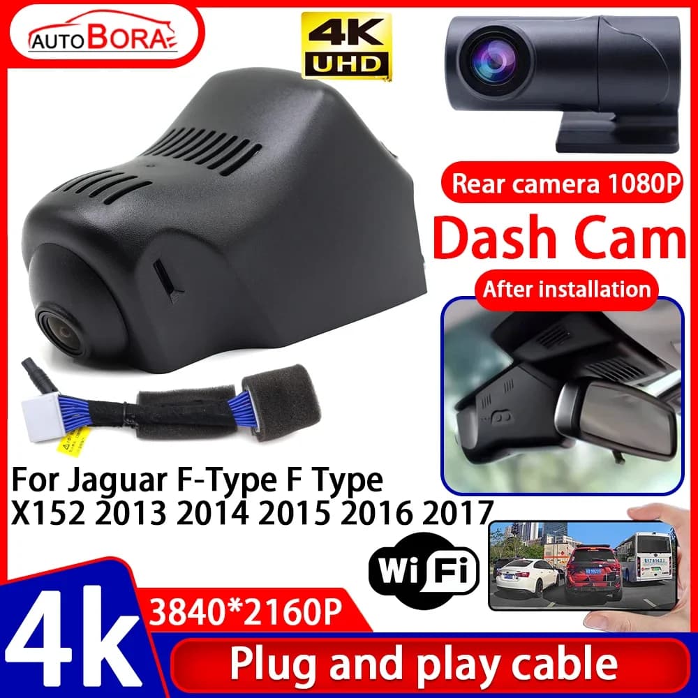 ZhuCamX Video Recorder with Night Vision 4K Plug and Play, Dash Cam for Auto Jaguar F-Type X152 2013- 2017