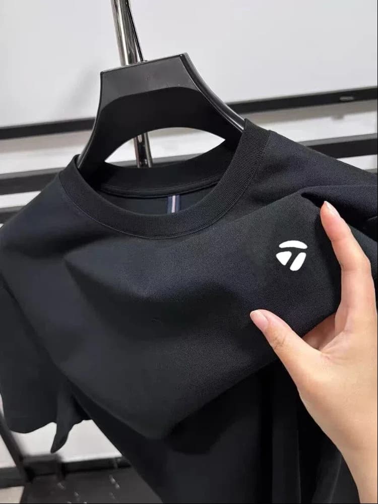 T-shirt da uomo 100% cotone a girocollo a maniche corte, ricamata, per golf, estiva, nuova, comoda e casual, di marca di alta gamma