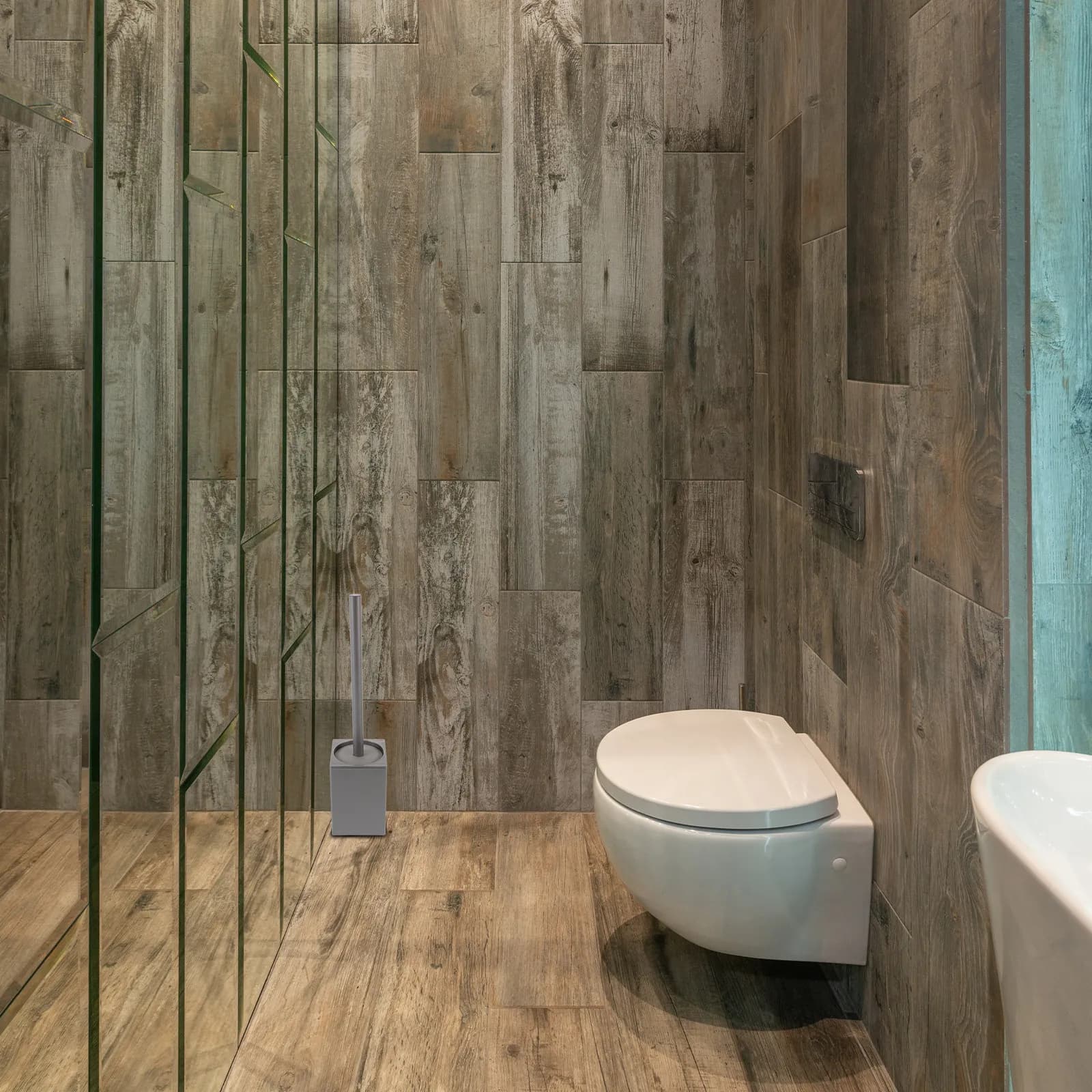 Set Spazzola WC Nera con Supporto, Manico Lungo, per Pulizia Bagno, Montaggio Senza Foratura