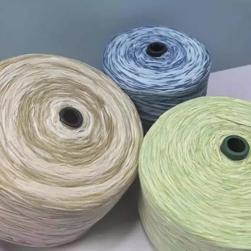 Filo di Cotone Piatto Allargato da 9MM con Gradiente a Tre Colori, Filato Intrecciato a Mano per Prodotti Maglificio Primavera-Estate